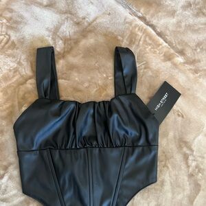 Black Faux Leather Crop Top